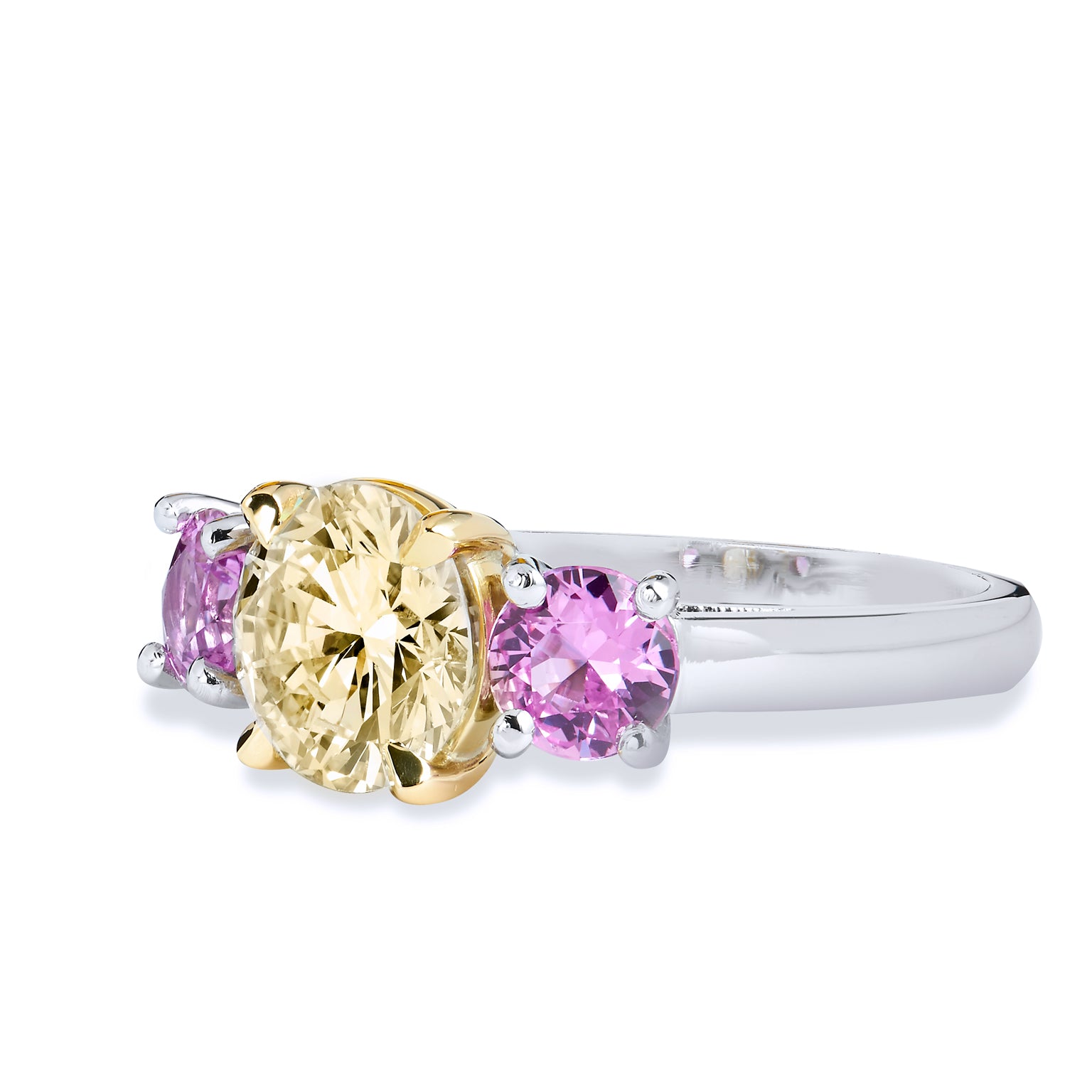 Three Stone Pink Sapphire And Diamond Ring Rings H&amp;H Jewels