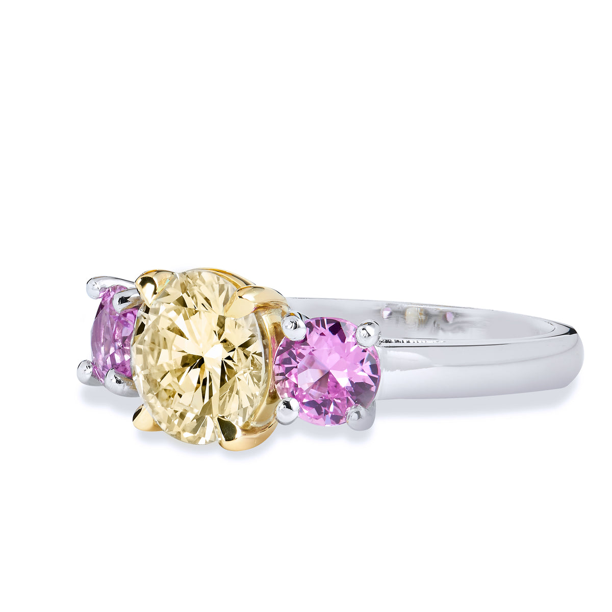 Three Stone Pink Sapphire And Diamond Ring - Alternate View 1