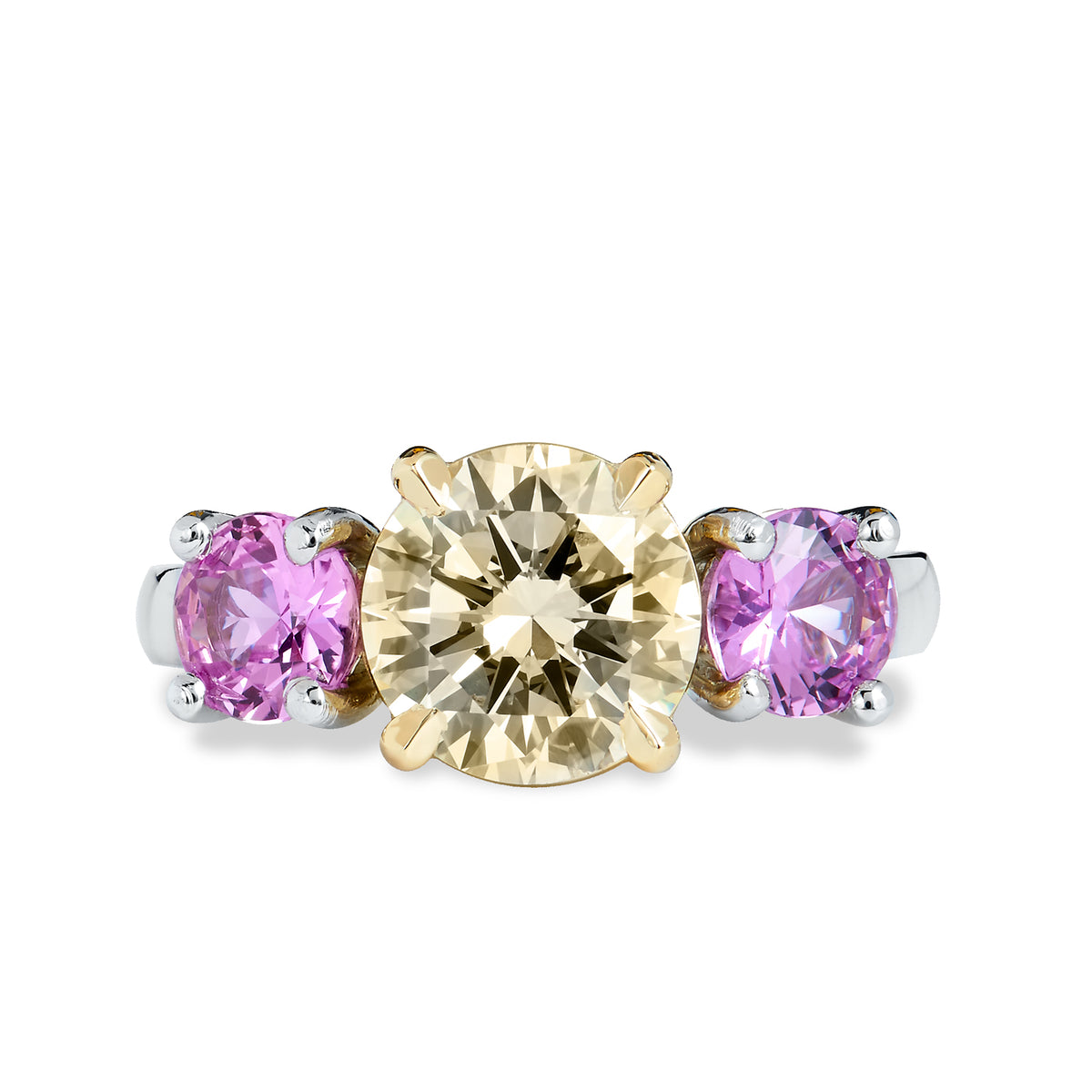 Three Stone Pink Sapphire And Diamond Ring Rings H&H Jewels