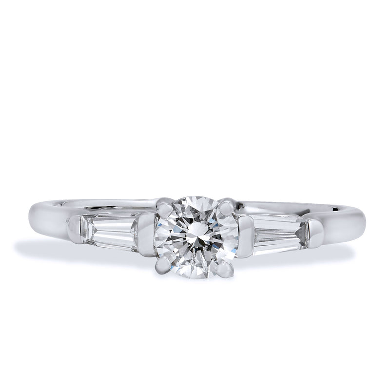 0.40 Carat Round Brilliant Cut and Baguette Diamond White Gold Engagement Ring Engagement Rings H&H Jewels