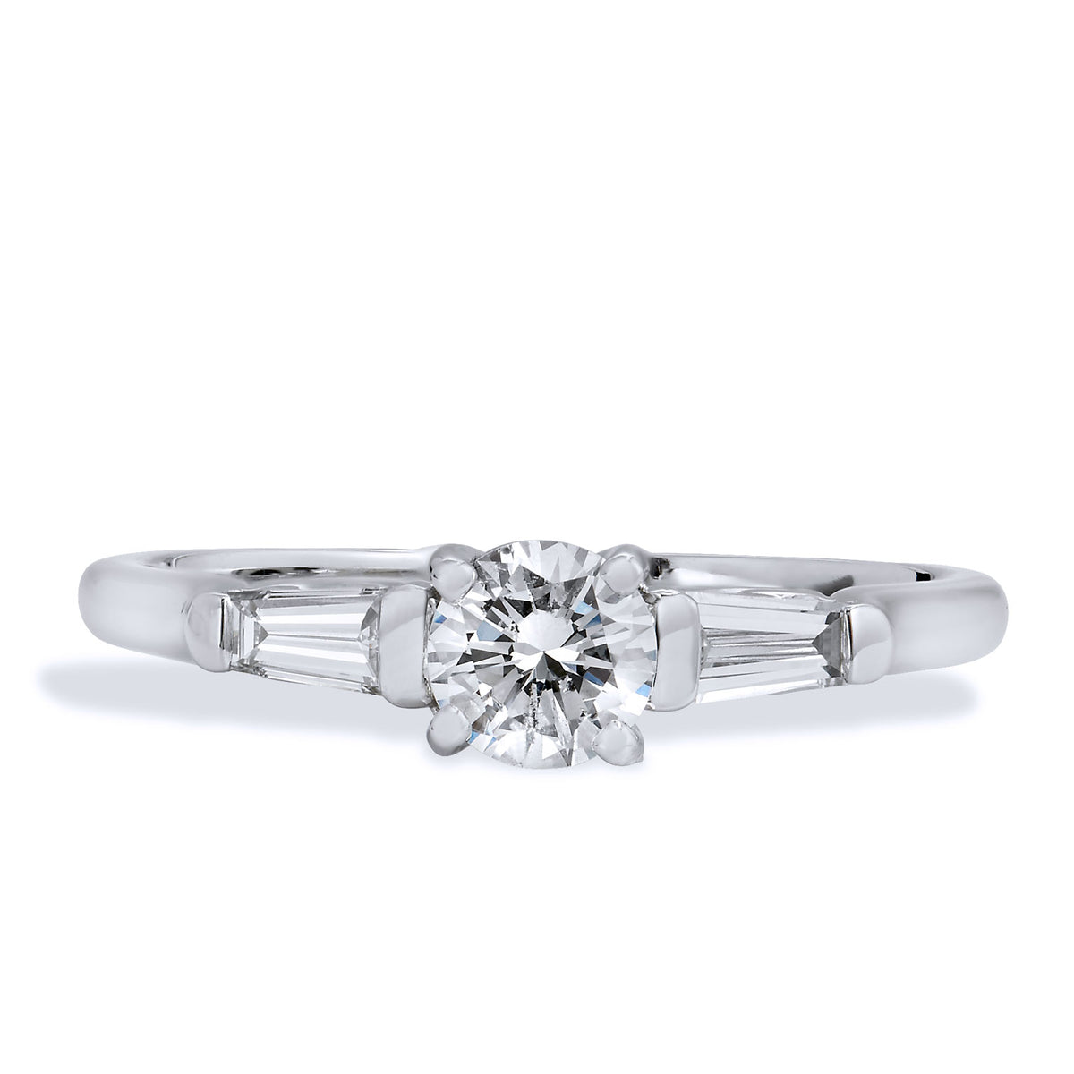 0.40 Carat Round Brilliant Cut and Baguette Diamond White Gold Engagement Ring Engagement Rings H&H Jewels