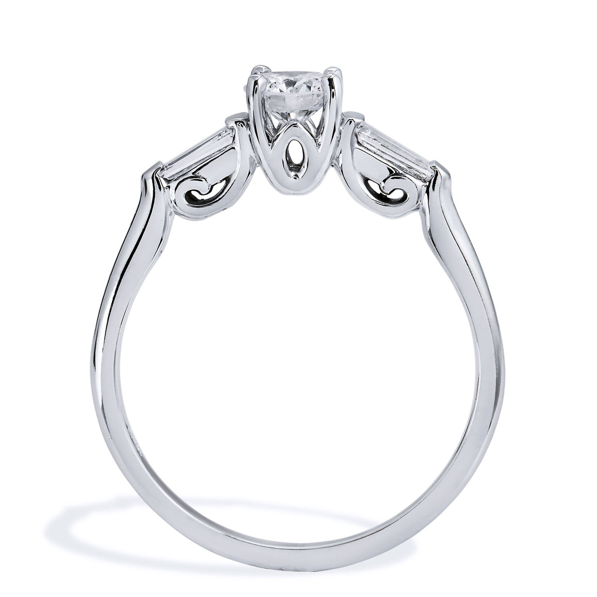 0.40 Carat Round Brilliant Cut and Baguette Diamond White Gold Engagement Ring - Alternate View 2