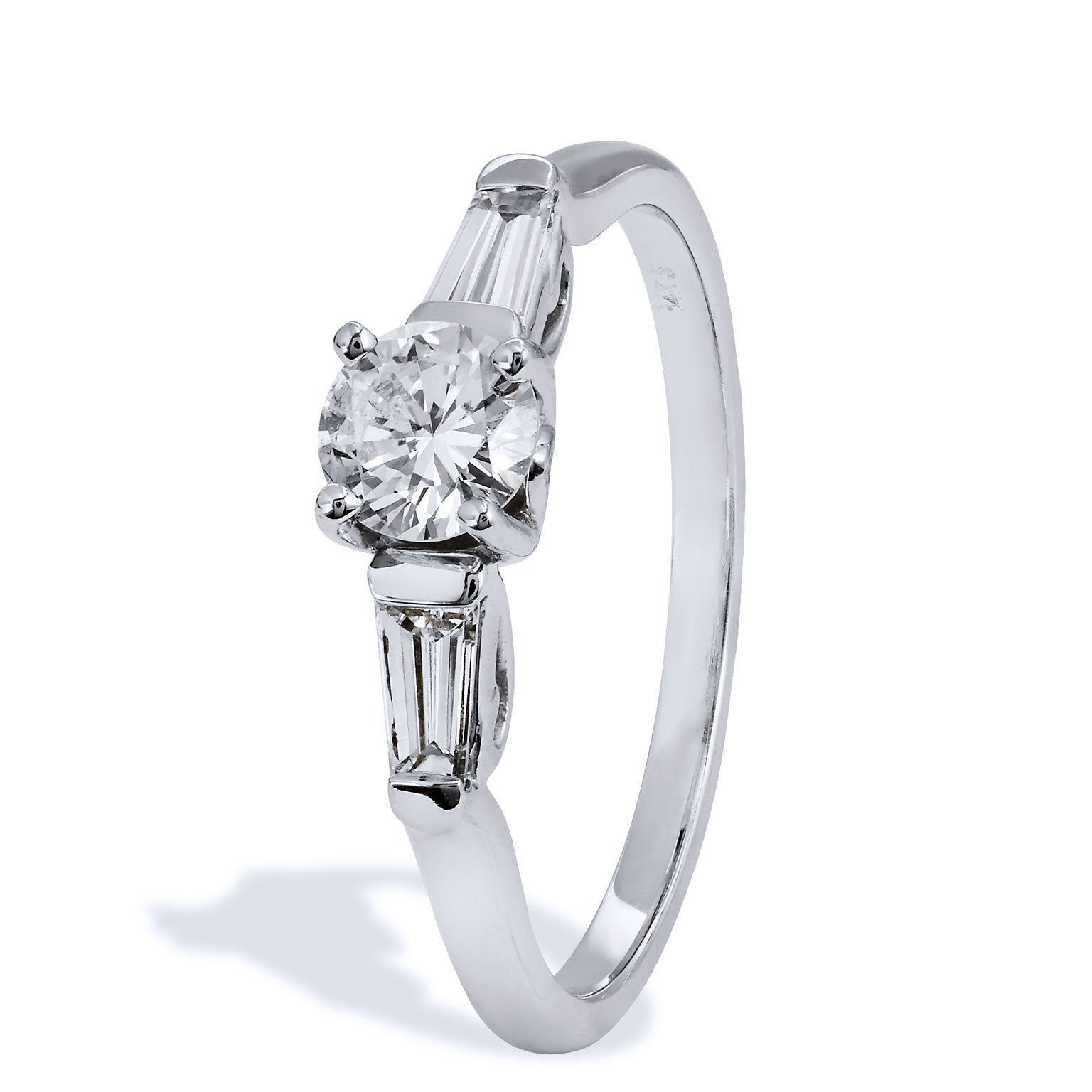0.40 Carat Round Brilliant Cut and Baguette Diamond White Gold Engagement Ring Engagement Rings H&amp;H Jewels