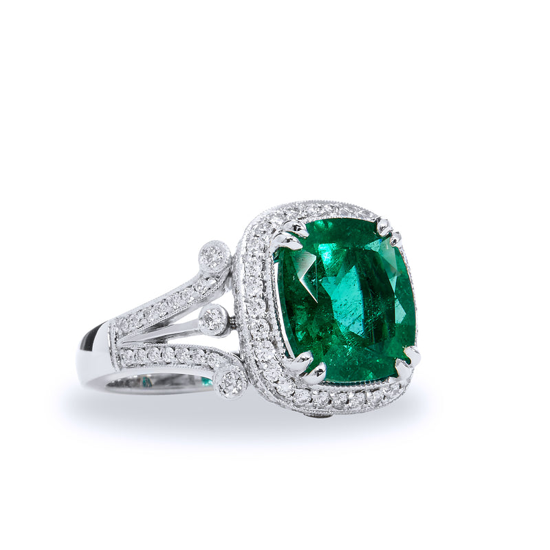 4.09 Carat Zambian Emerald And Diamond Ring Rings H&H Jewels