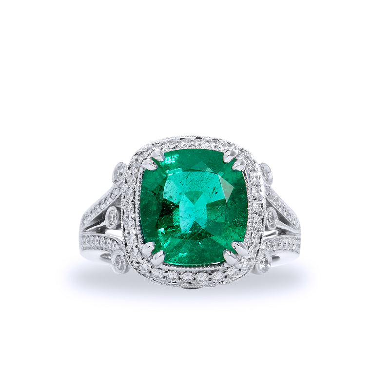 4.09 Carat Zambian Emerald And Diamond Ring Rings H&H Jewels