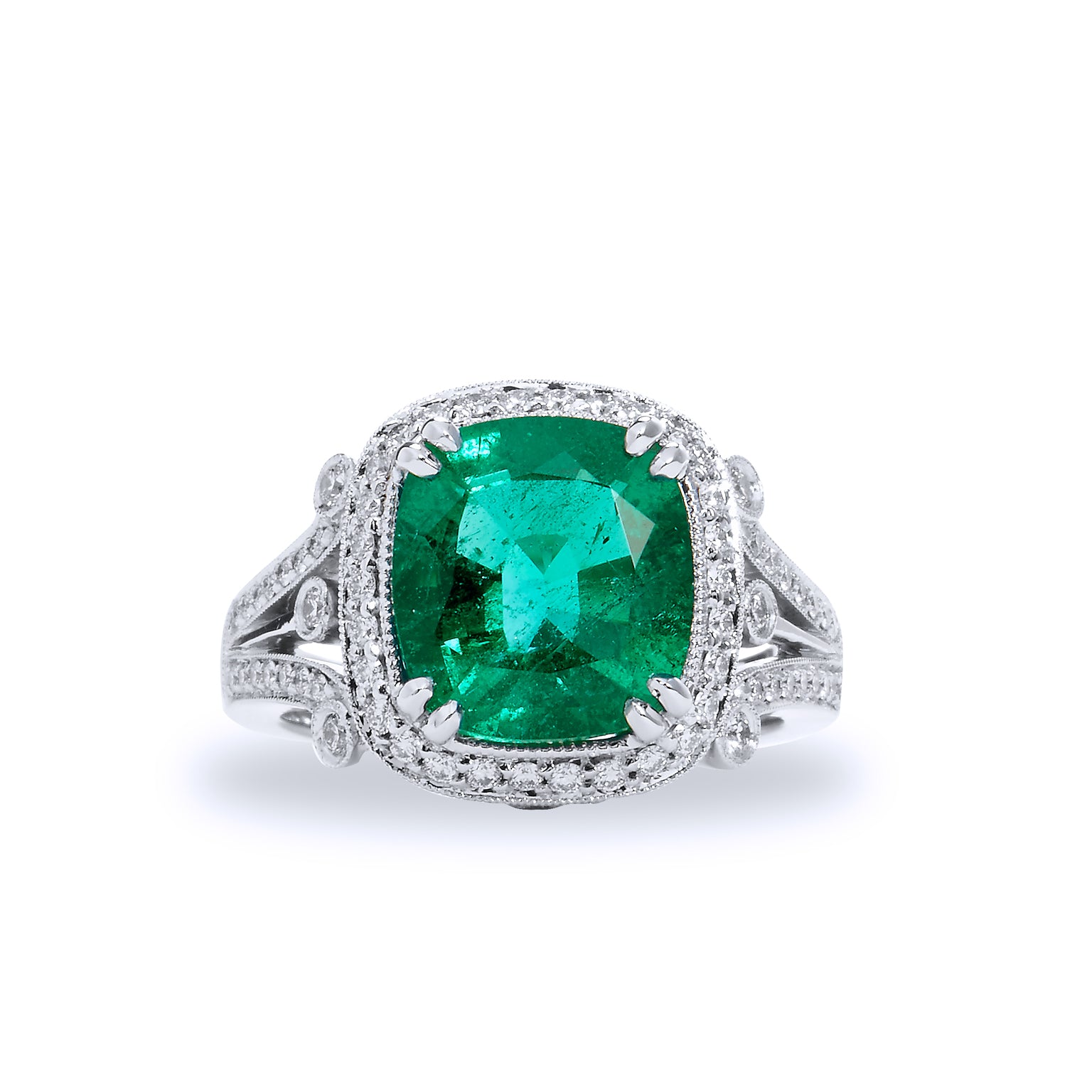 4.09 Carat Zambian Emerald And Diamond Ring Rings H&amp;H Jewels