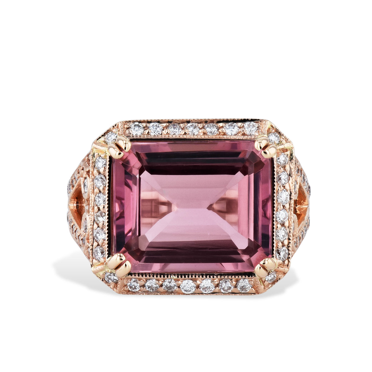 Emerald Cut Pink Tourmaline Diamond Rose Gold Ring Rings H&H Jewels