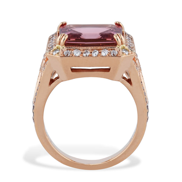 Emerald Cut Pink Tourmaline Diamond Rose Gold Ring Rings H&H Jewels