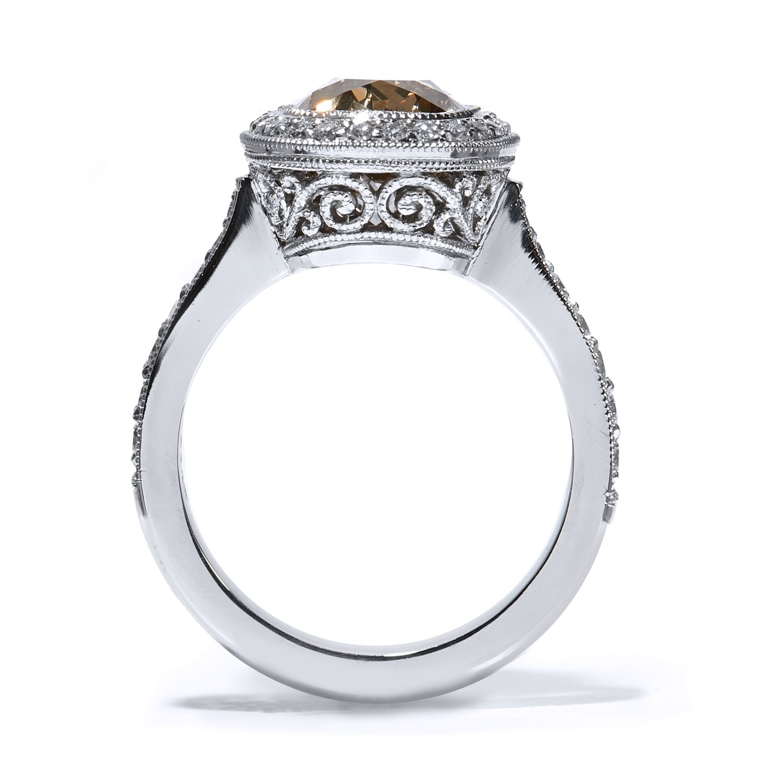 4.03ct Fancy Yellow Brown Diamond Platinum Engagement Ring Rings H&amp;H Jewels