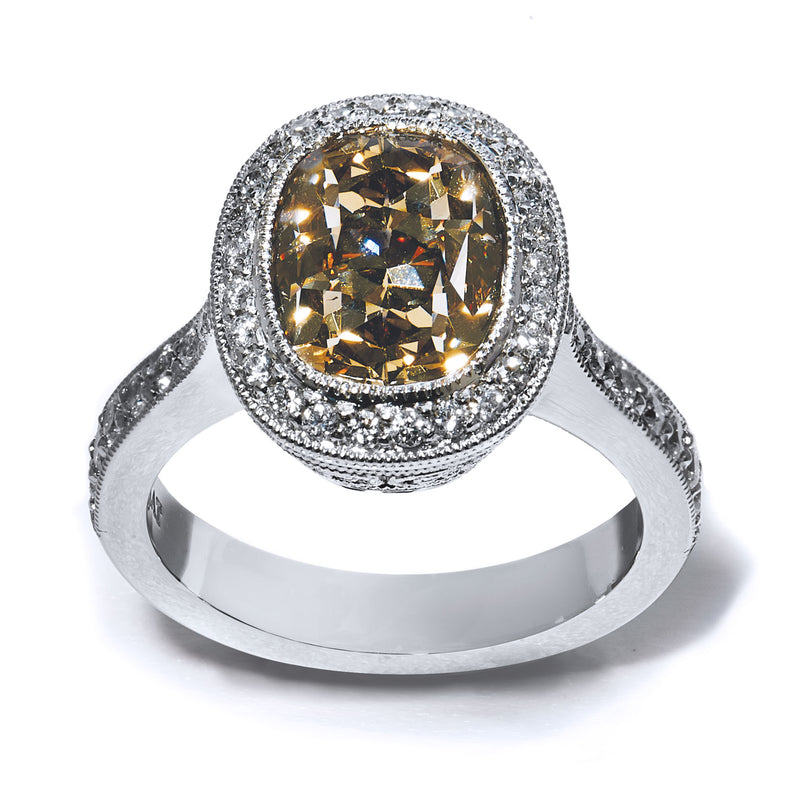 4.03ct Fancy Yellow Brown Diamond Platinum Engagement Ring Rings H&H Jewels