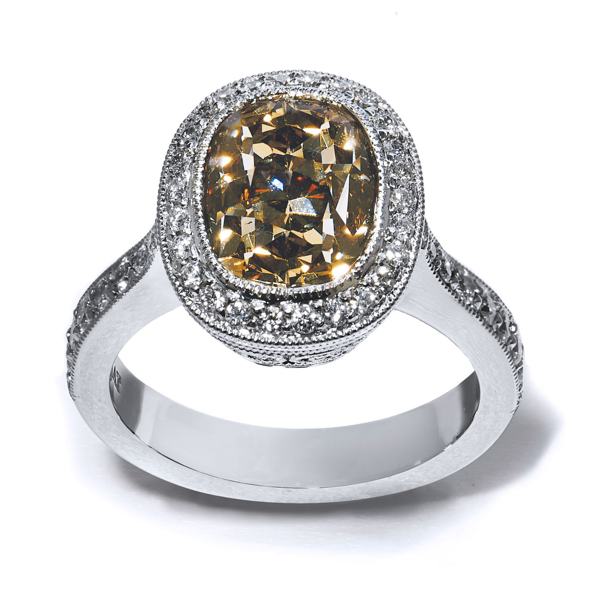 4.03ct Fancy Yellow Brown Diamond Platinum Engagement Ring Rings H&H Jewels