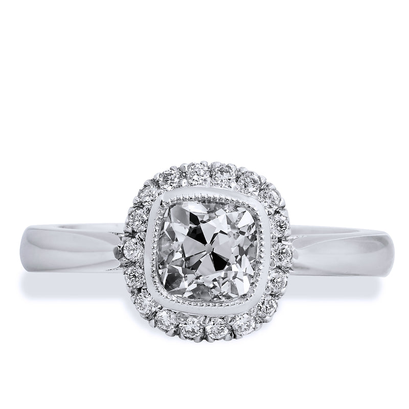 1.04 Carat Antique Cushion Cut Diamond Engagement Ring with Halo Engagement Rings H&H Jewels