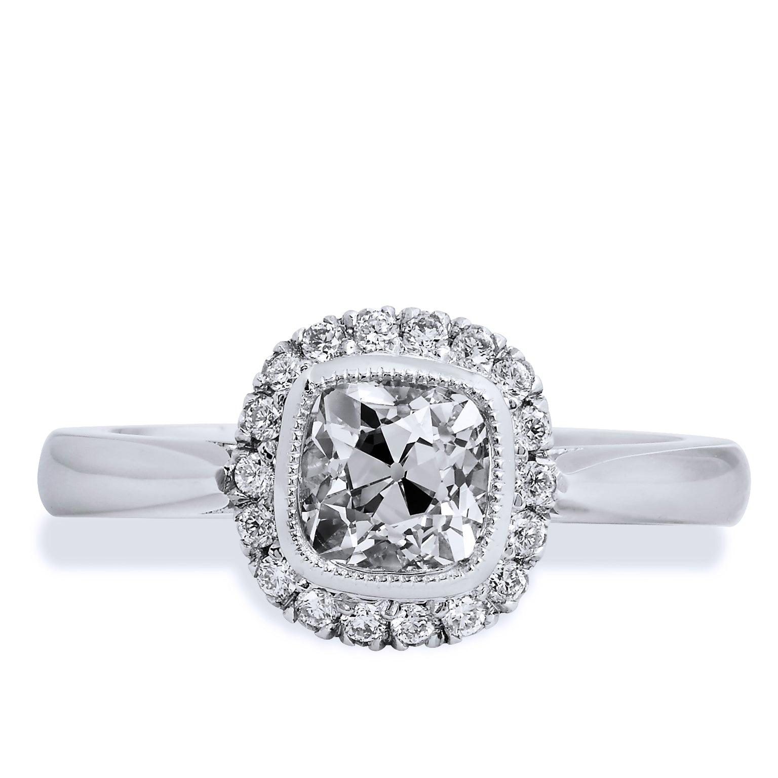1.04 Carat Antique Cushion Cut Diamond Engagement Ring with Halo Engagement Rings H&amp;H Jewels
