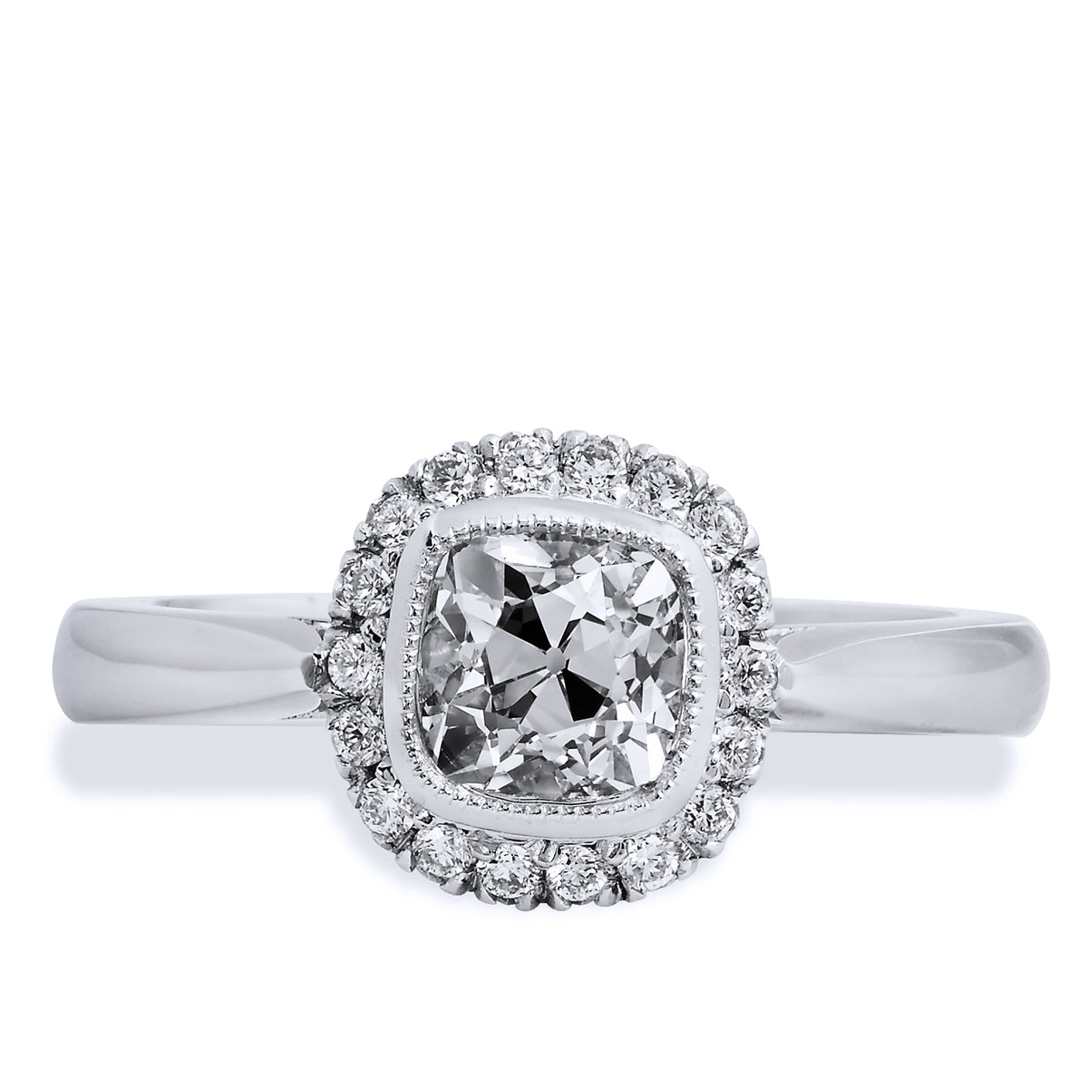 1.04 Carat Antique Cushion Cut Diamond Engagement Ring with Halo Engagement Rings H&H Jewels