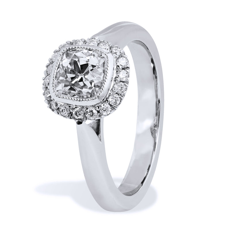1.04 Carat Antique Cushion Cut Diamond Engagement Ring with Halo Engagement Rings H&H Jewels