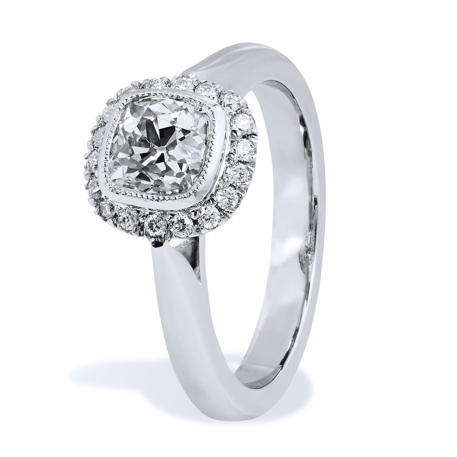 1.04 Carat Antique Cushion Cut Diamond Engagement Ring with Halo Engagement Rings H&amp;H Jewels