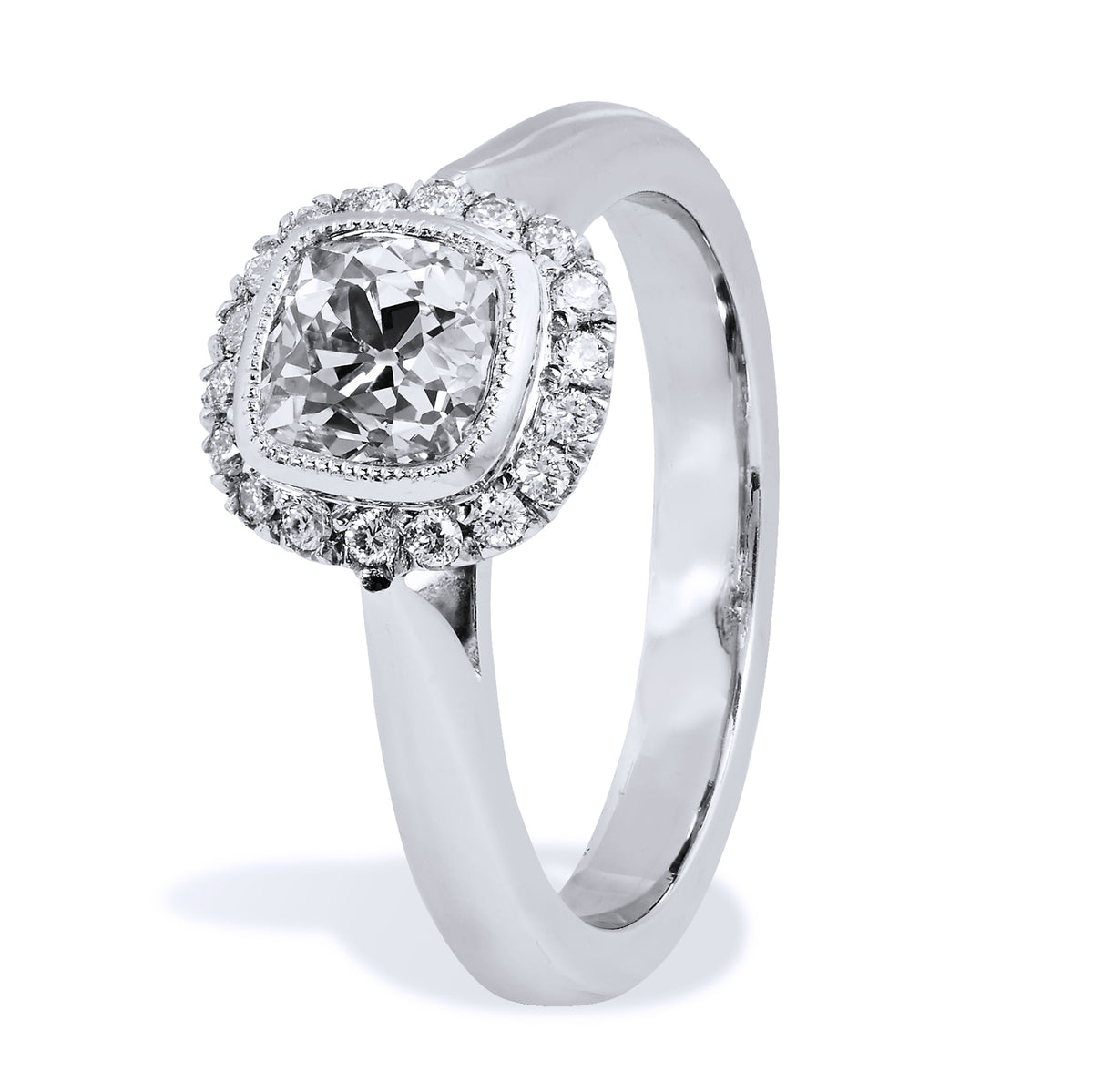 1.04 Carat Antique Cushion Cut Diamond Engagement Ring with Halo - Alternate View 1