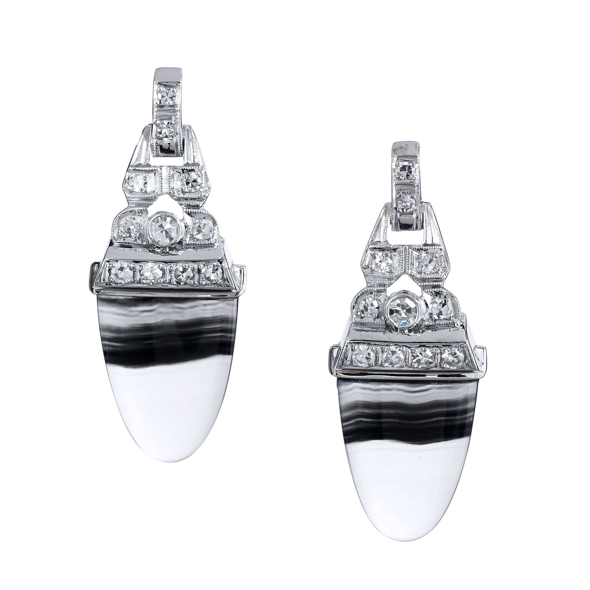 Tongue Cut Banded Agate Platinum Earrings Earrings H&H Jewels
