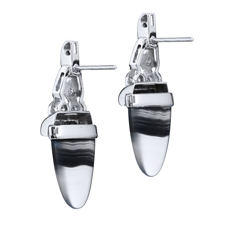 Tongue Cut Banded Agate Platinum Earrings Earrings H&H Jewels