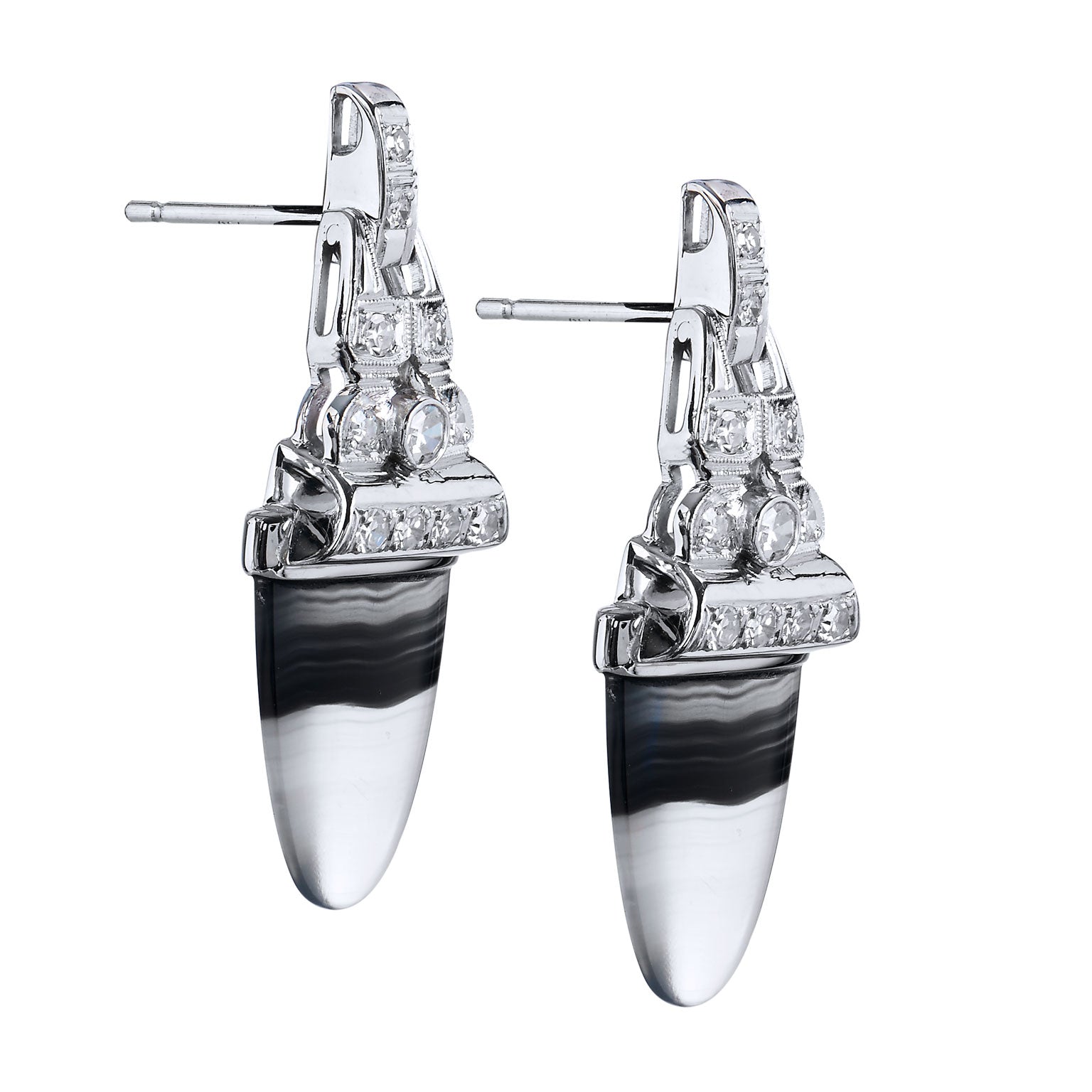 Tongue Cut Banded Agate Platinum Earrings Earrings H&amp;H Jewels