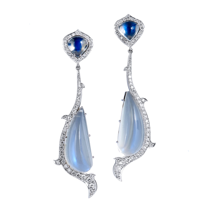 18kt White Gold Moonstone and Diamond Drop Earrings Earrings H&H Jewels