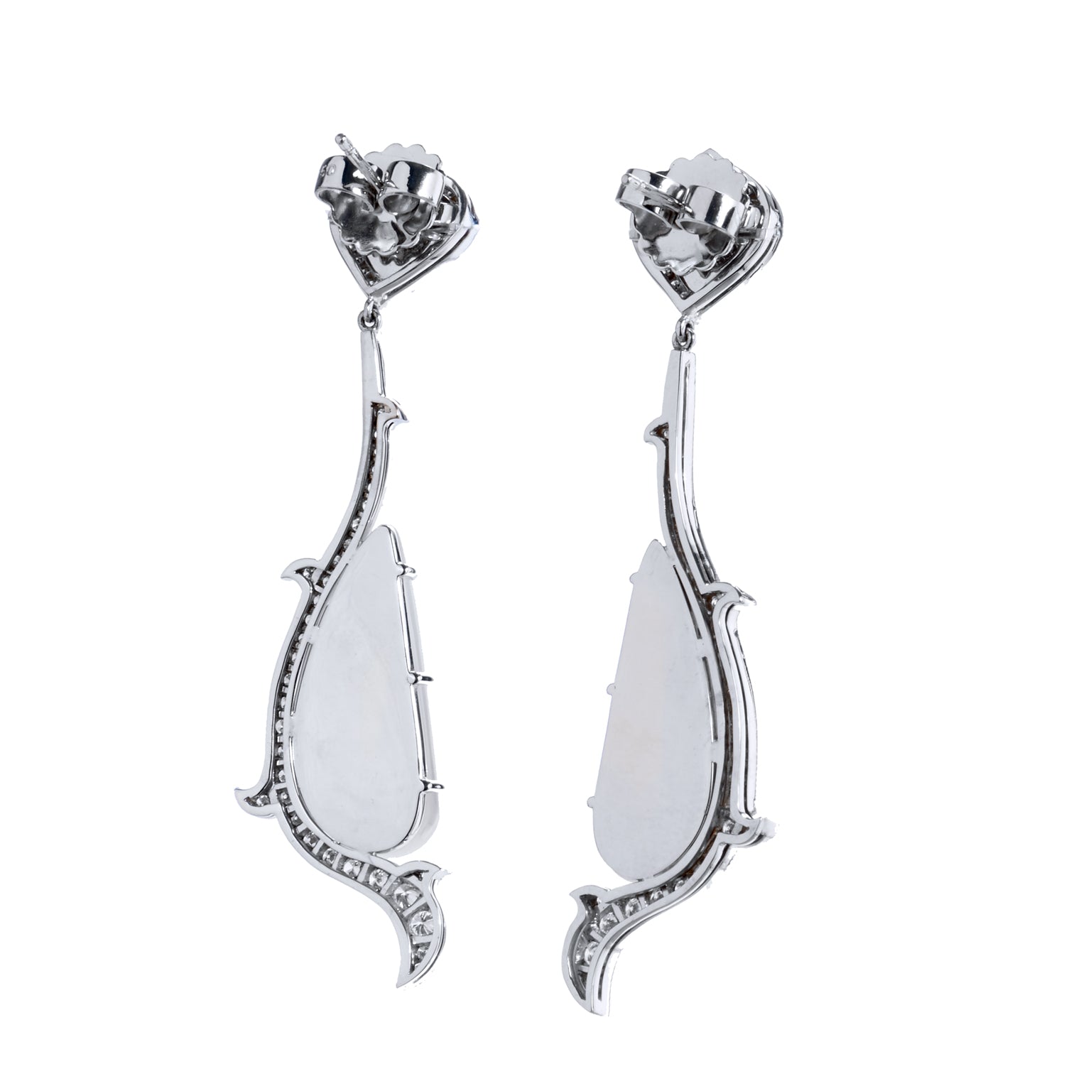 18kt White Gold Moonstone and Diamond Drop Earrings Earrings H&amp;H Jewels