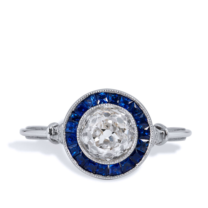 1.16 Carat Old European Cut Diamond Sapphire Platinum Ring Engagement Rings Estate & Vintage