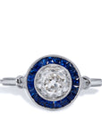 1.16 Carat Old European Cut Diamond Sapphire Platinum Ring Engagement Rings Estate & Vintage