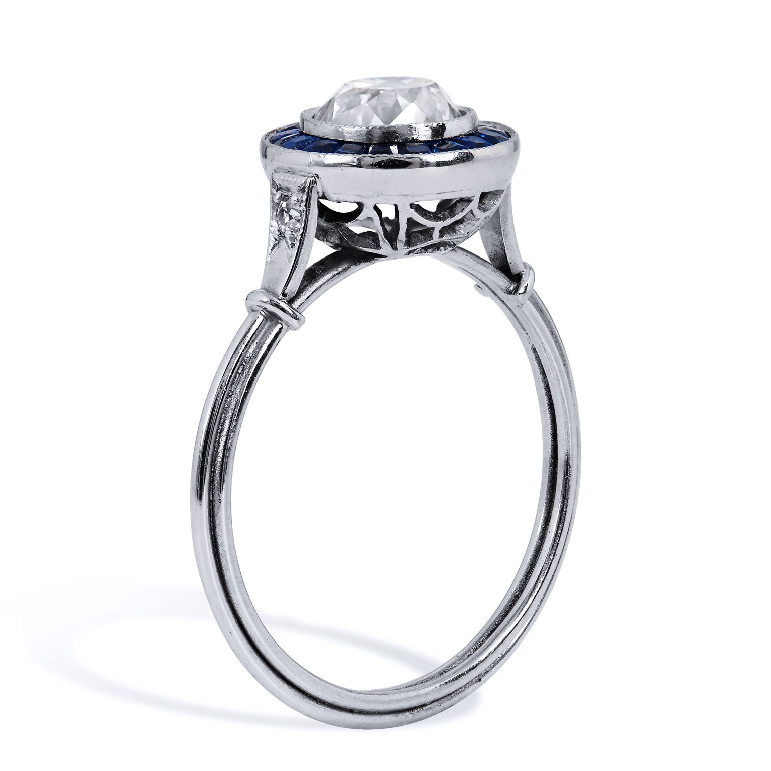 1.16 Carat Old European Cut Diamond Sapphire Platinum Ring Engagement Rings Estate &amp; Vintage