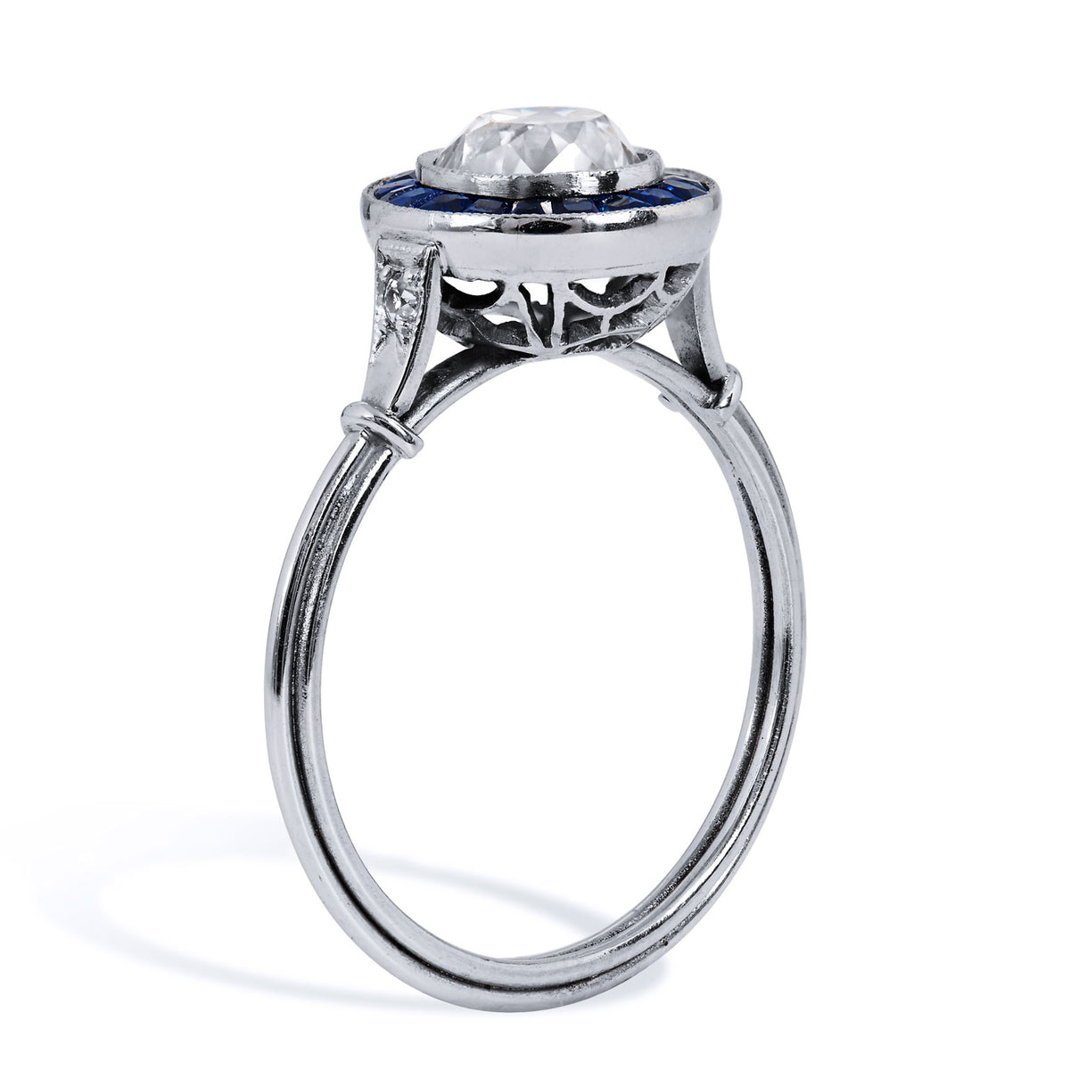 1.16 Carat Old European Cut Diamond Sapphire Platinum Ring - Alternate View 2