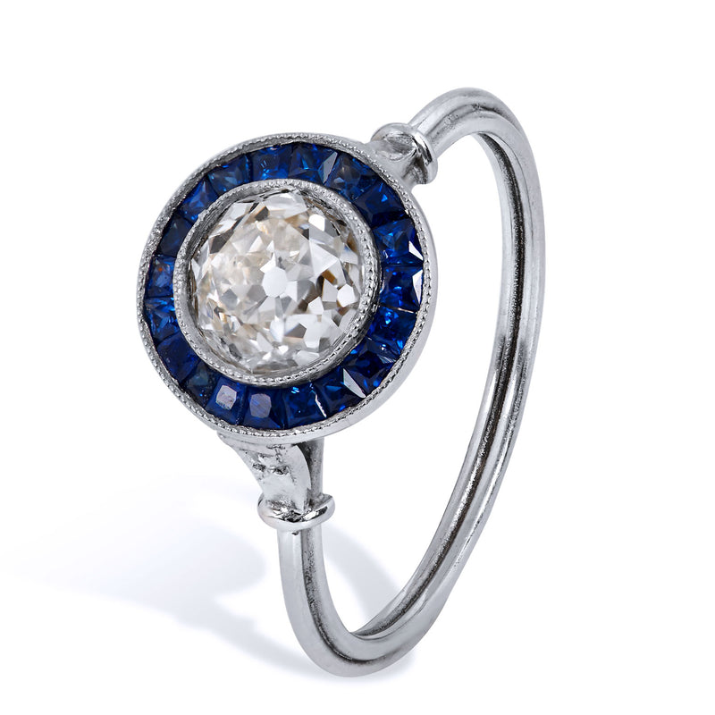 1.16 Carat Old European Cut Diamond Sapphire Platinum Ring Engagement Rings Estate & Vintage