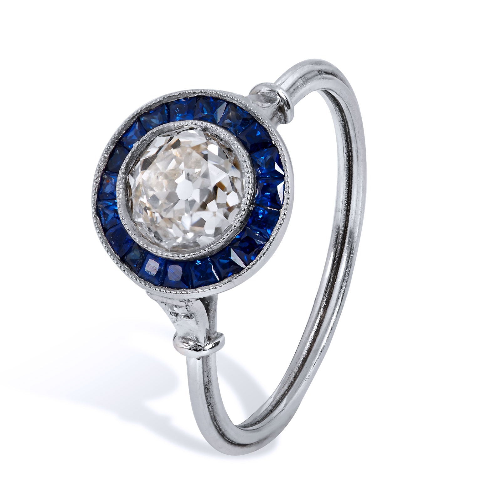 1.16 Carat Old European Cut Diamond Sapphire Platinum Ring Engagement Rings Estate &amp; Vintage