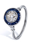 1.16 Carat Old European Cut Diamond Sapphire Platinum Ring Engagement Rings Estate & Vintage