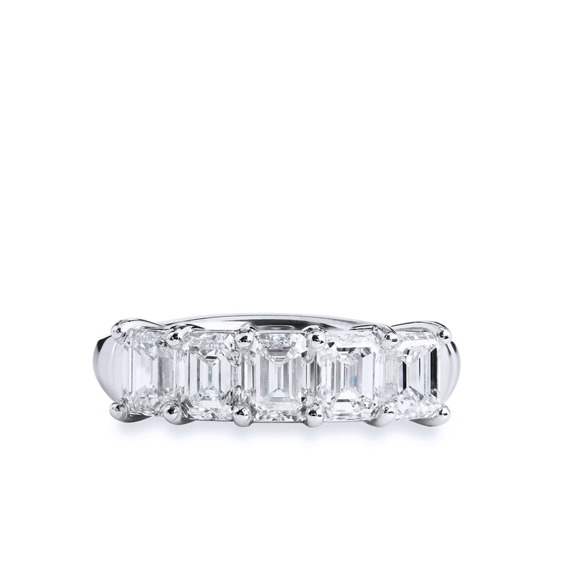 5 Prong Emerald Cut Diamond Platinum Band Ring Rings H&H Jewels
