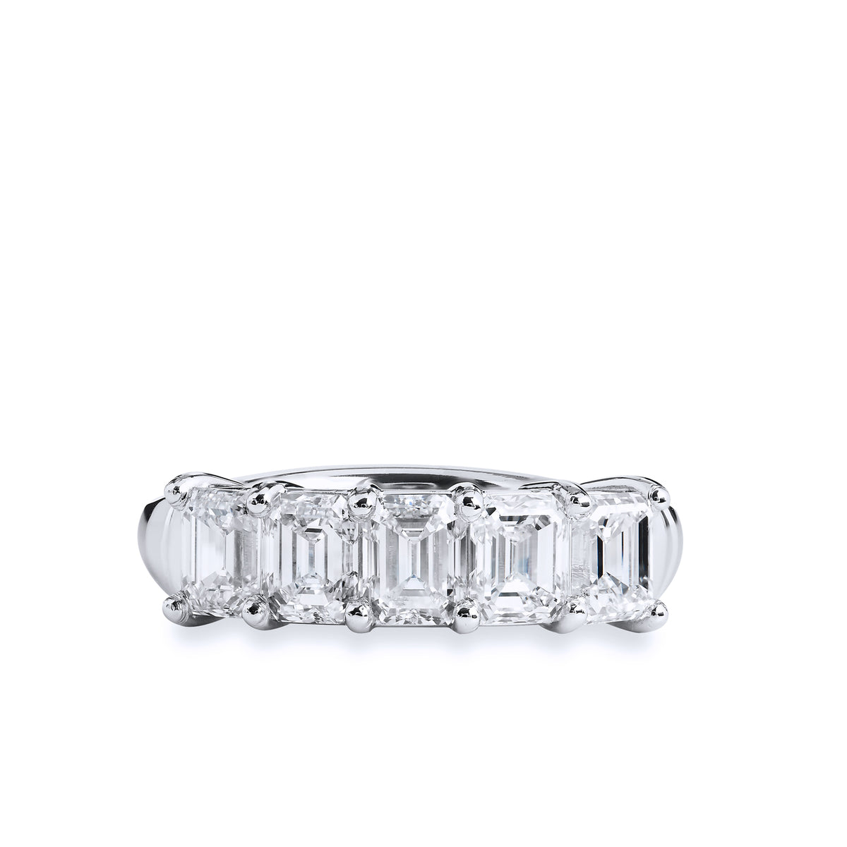 5 Prong Emerald Cut Diamond Platinum Band Ring Rings H&H Jewels