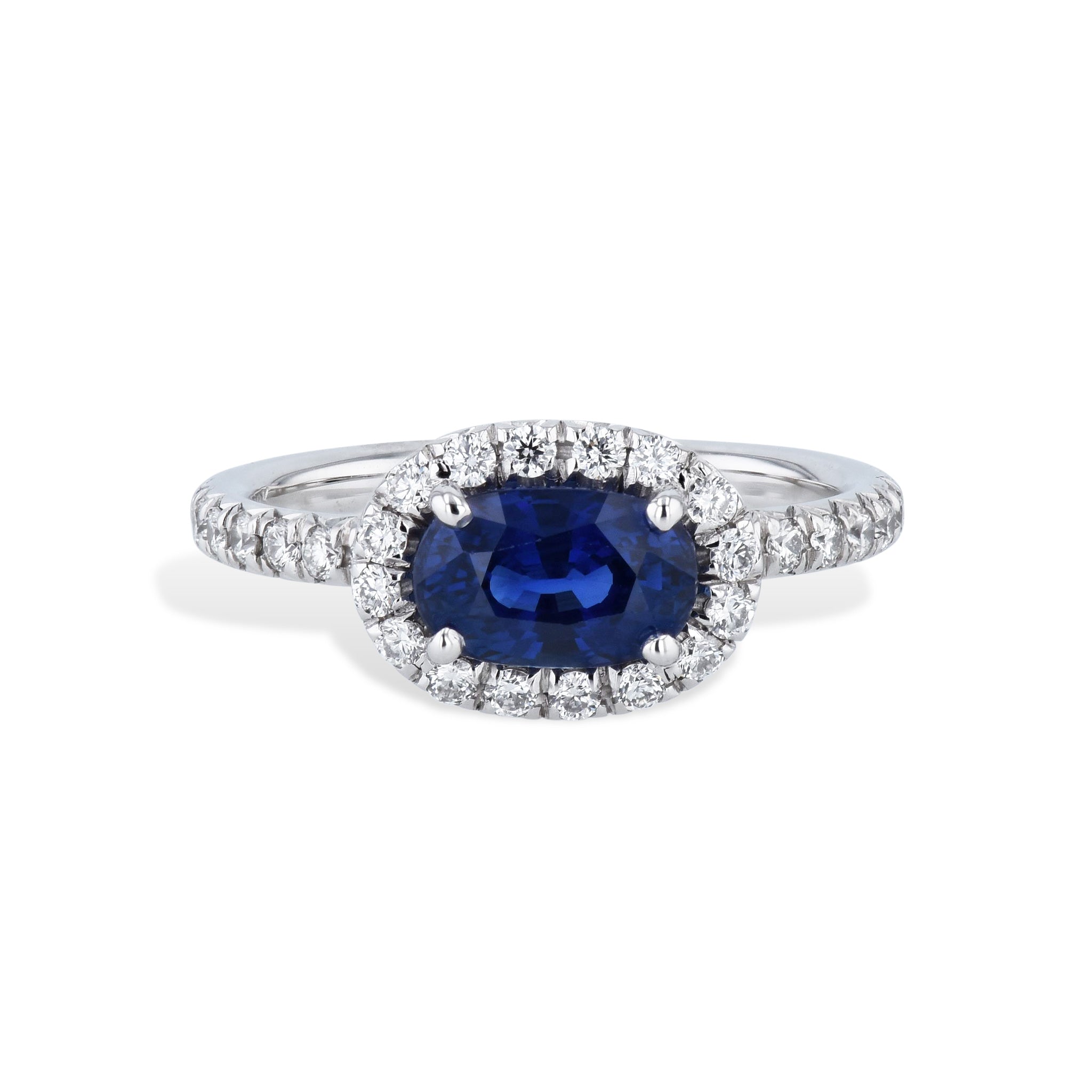 Royal Blue Oval Sapphire Pave Diamond White Gold Ring Rings H&amp;H Jewels