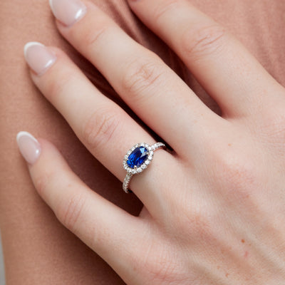 Royal Blue Oval Sapphire Pave Diamond White Gold Ring Rings H&H Jewels