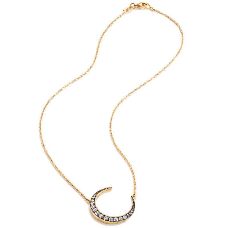 18 Karat Yellow Gold 0.43 Carat Diamond Pave Crescent Moon Pendant Necklace Necklaces H&H Jewels