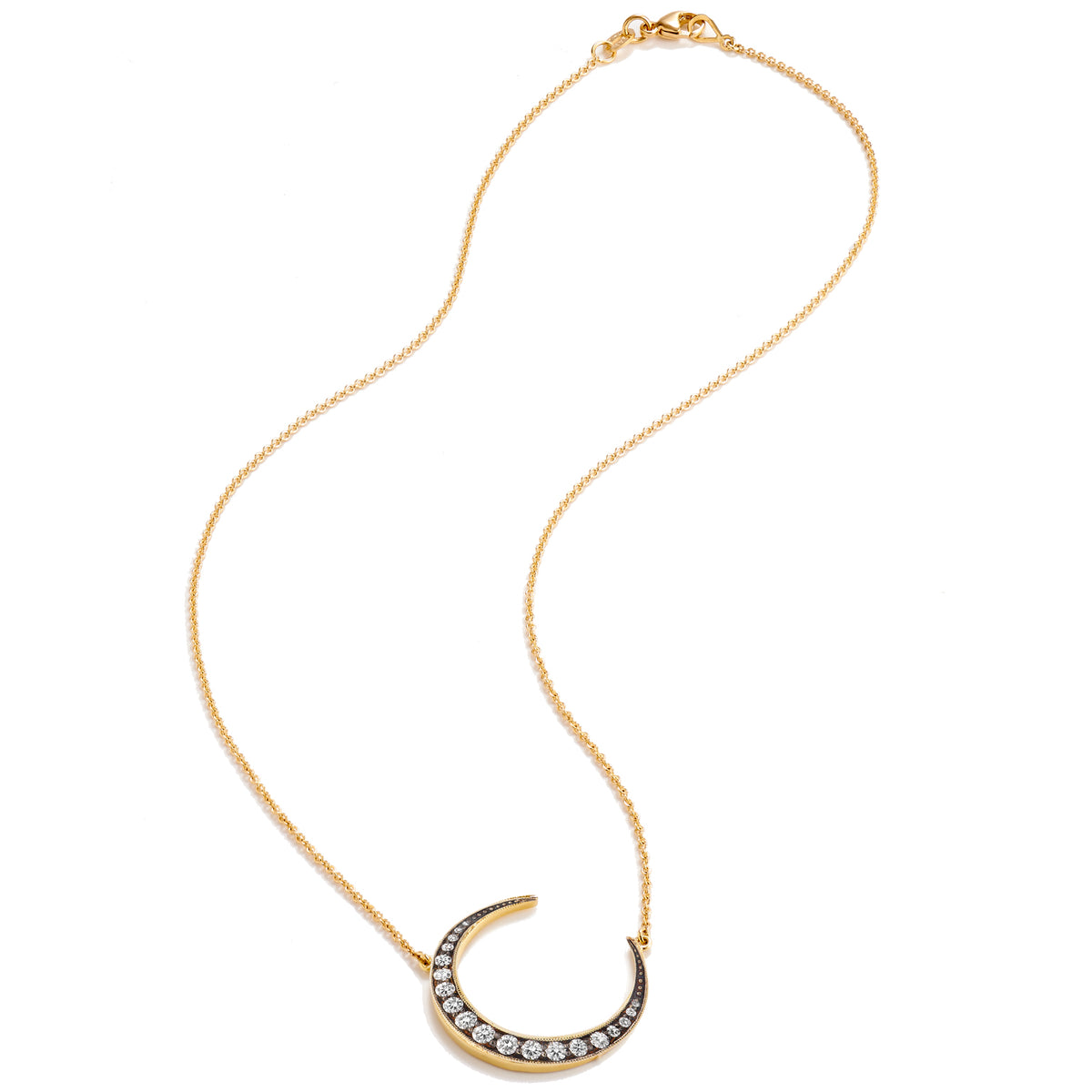 18 Karat Yellow Gold 0.43 Carat Diamond Pave Crescent Moon Pendant Necklace - Alternate View 1