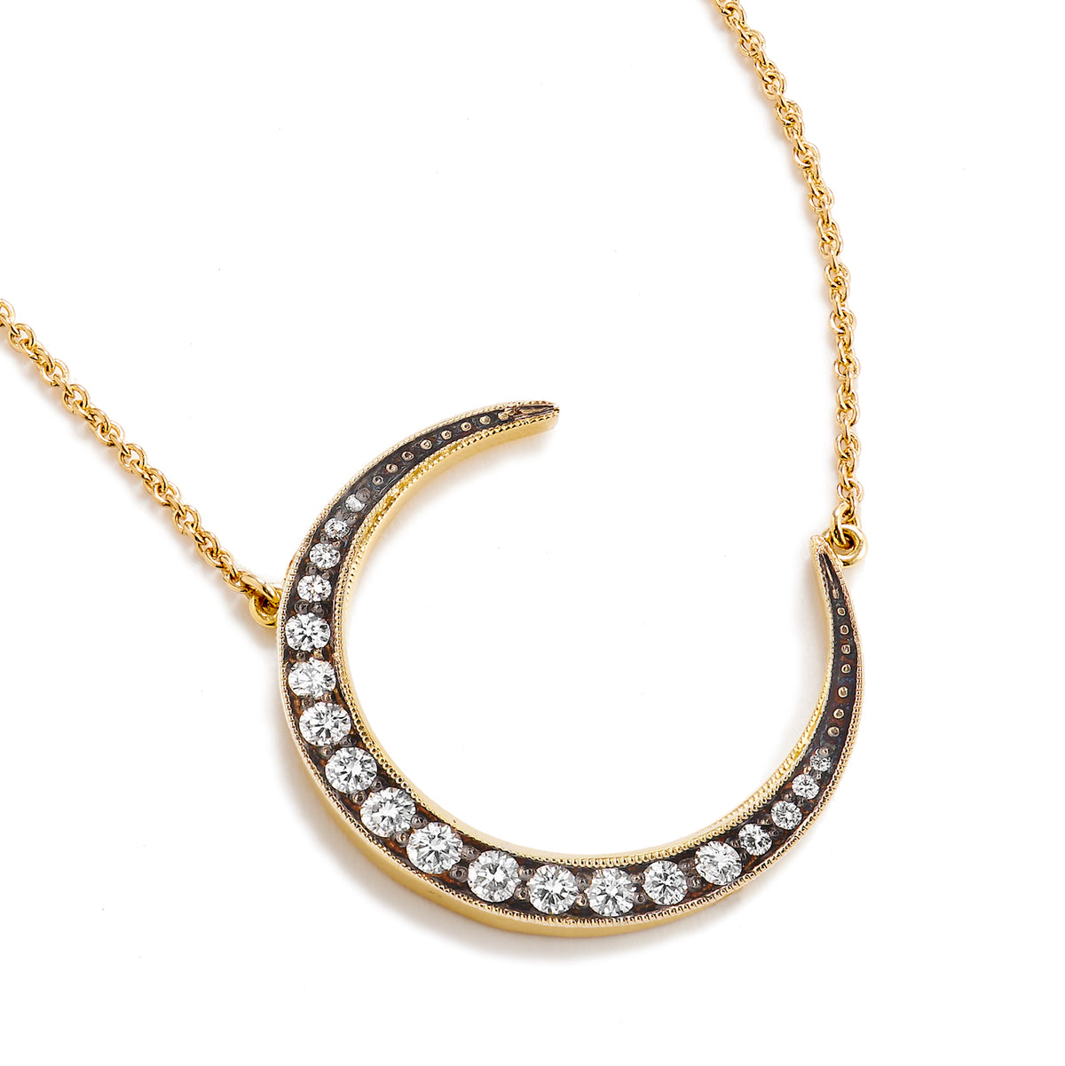 18 Karat Yellow Gold 0.43 Carat Diamond Pave Crescent Moon Pendant Necklace - Alternate View 2