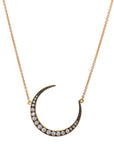 18 Karat Yellow Gold 0.43 Carat Diamond Pave Crescent Moon Pendant Necklace Necklaces H&H Jewels