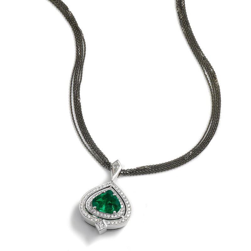 1.89 Carat Colombian Emerald Diamond Gold Pendant Necklaces H&H Jewels