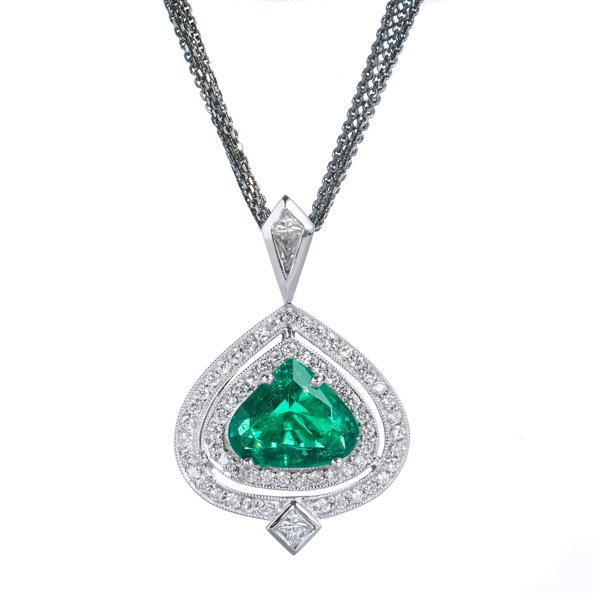 1.89 Carat Colombian Emerald Diamond Gold Pendant Necklaces H&H Jewels