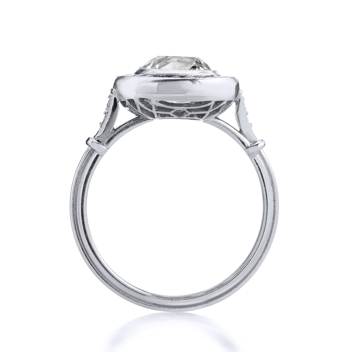 1.96 Carat Old Mine Cushion Cut Diamond and Sapphire Engagement Ring - Alternate View 2