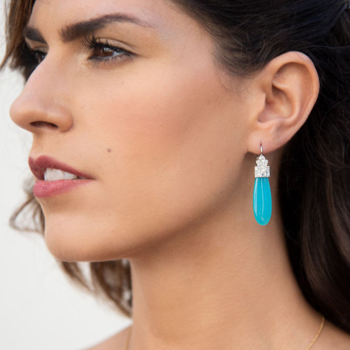 Laguna Agate Diamond Platinum Drop Earrings - Alternate View 2