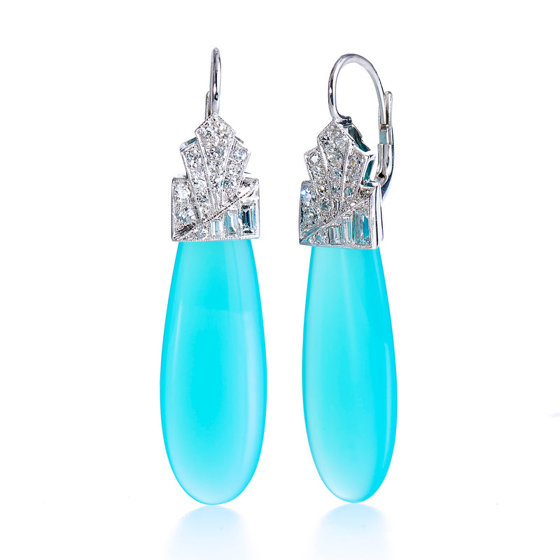 Laguna Agate Diamond Platinum Drop Earrings Earrings H&H Jewels