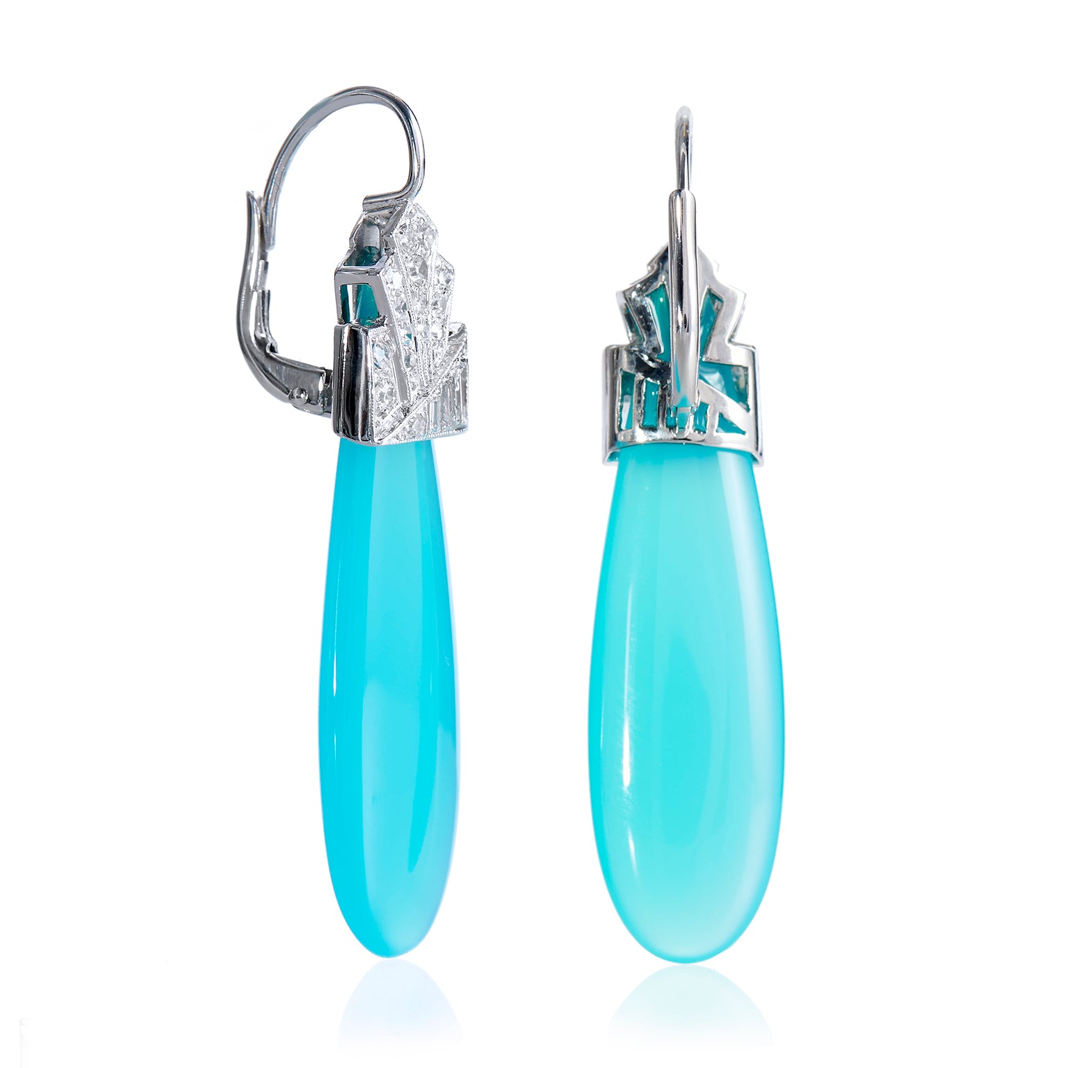 Laguna Agate Diamond Platinum Drop Earrings Earrings H&amp;H Jewels