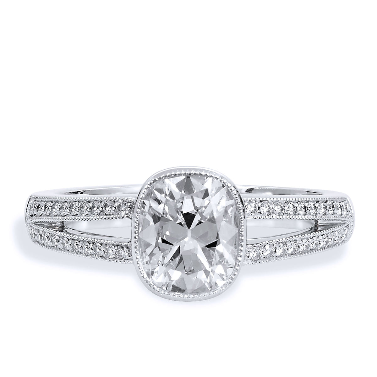 1.07 Carat Cushion Brilliant Cut Diamond Split Shank Engagement Ring Engagement Rings H&H Jewels