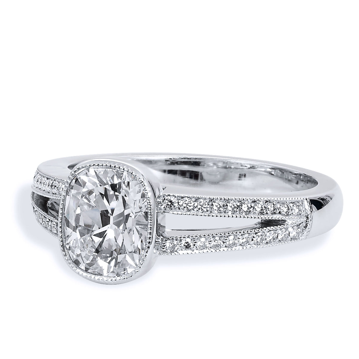 1.07 Carat Cushion Brilliant Cut Diamond Split Shank Engagement Ring - Alternate View 2