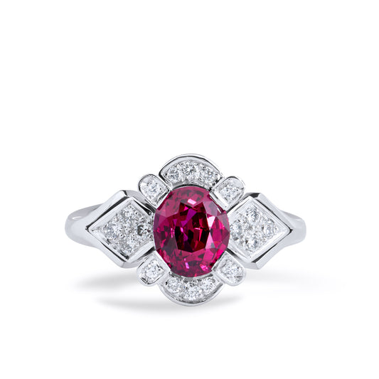Thai Oval Ruby Diamond Pave Platinum Ring Rings H&H Jewels